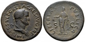 Galba, 68-69 Sestertius circa 68-69, Æ 36mm., 25.97g. SER GALBA IMP CAES AVG TR P Laureate head r. Rev. LIBERTAS – AVGVSTA S – C Libertas standing l.,...
