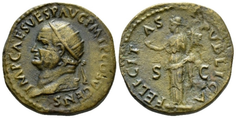 Vespasian, 69-79 Dupondius circa 74, Æ 27mm., 11.25g. Radiate head l. Rev. FELIC...