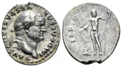 Vespasian, 69-79 Denarius circa 76, AR 19mm., 3.32g. Laureate head r. Rev. Jupiter standing facing, holding sceptre and sacrificing over altar. C 222....