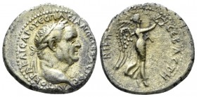 Vespasian, 69-79 Didrachm Caesarea (Cappadocia). circa 77-78, AR 21mm., 6.49g. Laureate head r. Rev. Nike walking r., holding wreath and palm. RPC 164...