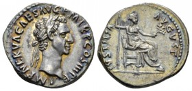 Nerva, 96-98 Denarius circa 97, AR 18mm., 3.09g. Laureate head r. Rev. Iustitia seated r. holding sceptre and branch. C 101. RIC 18. Toned and Extreme...