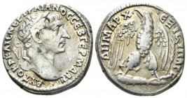 Trajan, 98-117 Tetradrachm circa 112, AR 24.5mm., 13.29g. Laureate head r. Rev. Eagle standing facing on club, head l.; palm in r. field. McAlee 440. ...