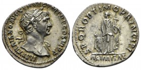 Trajan, 98-117 Denarius circa 112-113, AR 19mm., 3.42g. Laureate bust r. with drapery on l. shoulder. Rev. Anonna standing to facing, holding corn ear...