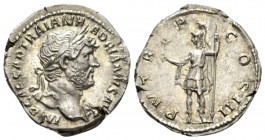 Hadrian, 117-138 Denarius circa 119-122, AR 19mm., 3.43g. Laureate bust r., with drapery on l. shoulder. Rev. Roma standing l., holding Victory and sp...
