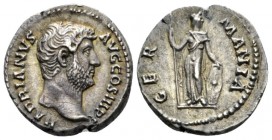 Hadrian, 117-138 Denarius circa 134-138, AR 18mm., 3.36g. Bare head r. Rev. Germania standing facing, head r., holding spear in r. hand and resting l....