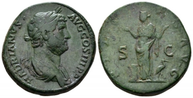 Hadrian, 117-138 Sestertius circa 134-138, Æ 32mm., 24.15g. Laureate and draped ...