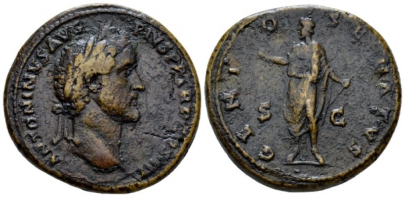 Antoninus Pius, 138-161 Sestertius circa 140-144, Æ 32mm., 28.44g. Laureate head...