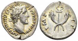 Antoninus Pius, 138-161 Denarius circa 143-144, AR 18mm., 3.14g. Laureate head r. Rev. Caduceus between two crossed cornucopiae. RIC 107b

Nice irid...