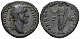 Antoninus Pius, 138-161 Sestertius circa 145-161, Æ 32mm., 25.52g. Laureate head r. Rev. Honos standing front, head l., holding branch and cornucopiae...