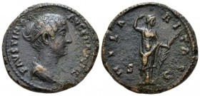 Faustina junior, daughter of Antoninus Pius and wife of Marcus Aurelius As circa 147-150, Æ 27mm., 12.62g. Draped bust r., band of pearls in hair. Rev...