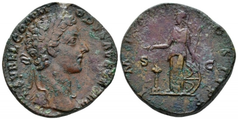 Commodus, 177-192 Sestertius circa 179, Æ 30mm., 23.08g. Laureate bust r. Rev. M...