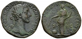 Commodus, 177-192 Sestertius circa 181, Æ 32mm., 21.34g. Laureate head right r. Rev. Providentia standing l., holding wand over globe and sceptre. C 6...