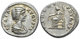 Julia Domna, wife of Septimius Severus Denarius circa 200-207, AR 19.5mm., 3.86g. Draped bust r. Rev. Ceres seated l., holding grain ears and torch. R...
