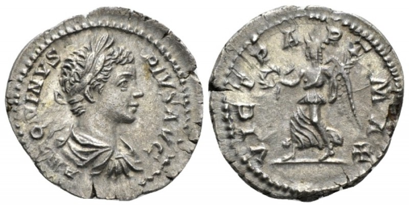 Caracalla, 198-217 Denarius circa 201-206, AR 21mm., 3.10g. Laureate, draped and...