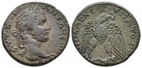 Caracalla, 198-217 Tetradrachm circa 211-212, AR 25.7mm., 11.78g. Laureate head r. Rev. Eagle standing l. on the leg and thigh of a sacrificial animal...