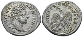 Caracalla, 198-217 Tetradrachm Laodicea circa 212, AR 30mm., 13.96g. Laureate and draped bust r. Rev. Eagle standing facing, head and tail left, with ...