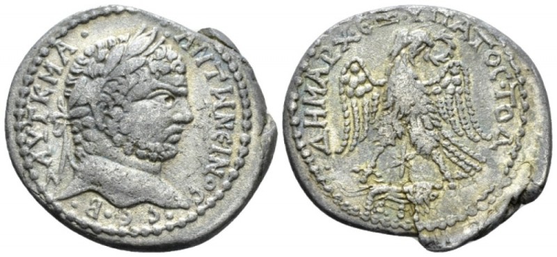 Caracalla, 198-217 Tetradrachm Coele circa 215-217, AR 29.5mm., 11.73g. Laureate...