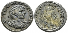 Caracalla, 198-217 Tetradrachm Rhasaena (Mesopotamia) circa 215-217, billon 25.8mm., 12.99g. Laureate and cuirassed bust r. Rev. Eagle standing r., wi...