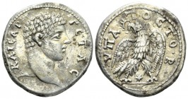 Geta Caesar, 198-209 Tetradrachm circa 208-209, AR 27mm., 13.70g. KAICAP ΓЄTAC Bare head r. Rev. ·VΠATOC · TO· B · Eagle standing facing, head l., wit...