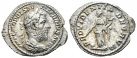 Macrinus, 217-218 Denarius circa 217-218, AR 22mm., 2.40g. Laureate and draped bust r. Rev. Providentia standing l., holding in r. hand wand over glob...