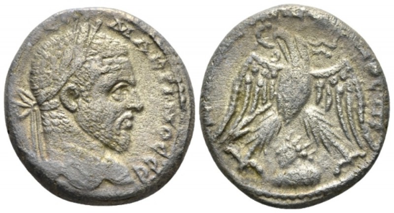 Macrinus, 217-218 Tetradrachm Emesa circa 217-218, AR 26mm., 11.94g. Laureate he...