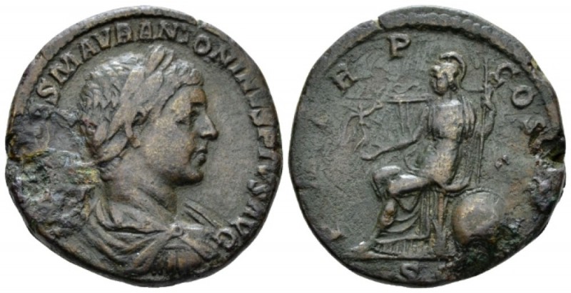 Elagabalus, 218-222 Sestertius circa 218-219, Æ 30mm., 19.09g. Laureate, draped,...