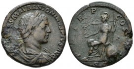 Elagabalus, 218-222 Sestertius circa 218-219, Æ 30mm., 19.09g. Laureate, draped, and cuirassed bust r. Rev. Roma seated l., holding Victory and sceptr...