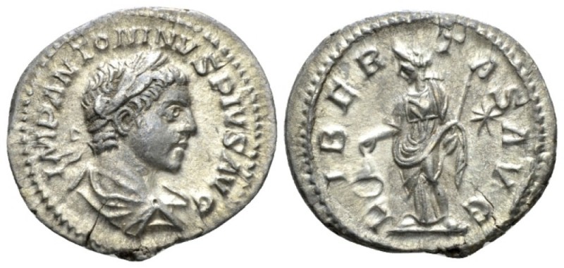 Elagabalus, 218-222 Denarius 220-222, AR 19mm., 3.08g. Laureate and draped bust ...