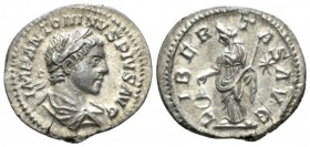 Elagabalus, 218-222 Denarius 220-222, AR 19mm., 3.08g. Laureate and draped bust r. Rev. Libertas standing l., holding pileus and vindicta; star to r. ...