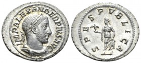 Severus Alexander, 222-235 Denarius circa 232, AR 21mm., 2.92g. Laureate, draped and cuirassed bust r. Rev. Spes advancing l., holding flower in r. ha...