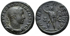Severus Alexander, 222-235 As circa 233, Æ 26mm., 12.01g. Laureate, draped and cuirassed bust r. Rev. Sol standing l., raising r. hand and holding whi...