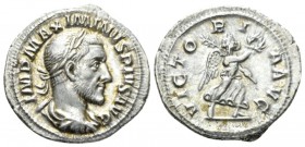 Maximinus I, 235-238 Denarius circa 235, AR 21mm., 3.33g. Laureate, draped and cuirassed bust r. Rev. Victory advancing r., holding wreath in r. hand ...
