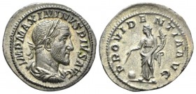 Maximinus I, 235-238 Denarius circa 235, AR 21mm., 3.50g. Laureate, draped and cuirassed bust r. Rev. Providentia standing l., holding wand over globe...