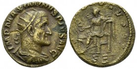 Maximinus I, 235-238 Dupondius circa 235-236, Æ 24mm., 11.24g. Laureate, draped and cuirassed bust r. Rev. Salus seated l. feeding snake out of patera...