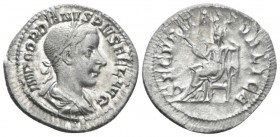 Gordian III, 238-244 Denarius circa 241, AR 21mm., 2.79g. Laureate, draped and cuirassed bust r. Rev. Securitas seated l., holding sceptre and proppin...
