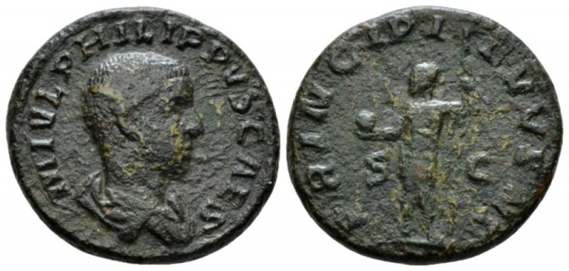 Philip II caesar, 244 – 247. As circa 245-246, Æ 24mm., 7.97g. Bare-headed and d...