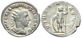 Volusian, 251-253 Antoninianus circa 251-253, AR 22.5mm., 3.45g. IMP CAE C VIB VOLVSIANO AVG Radiate, draped and cuirassed bust r. Rev. VIRTVS AVGG Vi...