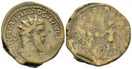 Postumus, 259-268 Sestertius Lugdunum circa 269, Æ 29mm., 20.82g. Radiate, draped and cuirassed bust r. Rev. Emperor standing r., holding spear and le...