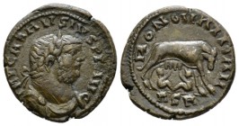 Carausius, 287-293 Denarius Londinium circa 286-293, billon 17mm., 3.87g. aureate, draped and cuirassed bust r. Rev. She-wolf standing r., suckling tw...