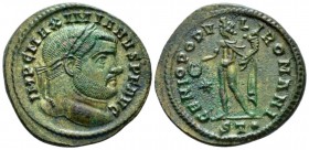 Maximianus Herculius, first reign 286-305 Follis Ticinum circa 298-299, Æ 29.5mm., 10.85g. Laureate head r. Rev. Genius standing l., holding patera an...