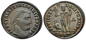 Licinius, 308-324 Follis Heraclea circa 312, Æ 23.5mm., 3.36g. Laureate head r. Rev. Jupiter standing l., holding crowning Victory and sceptre; at fee...