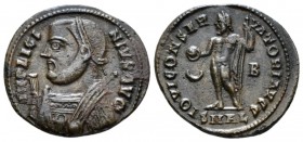 Licinius, 308-324 Follis Alexandria 317-320, Æ 20mm., 3.26g. Laureate and draped bust l., holding globe and mappa. Rev. Jupiter standing l., holding g...