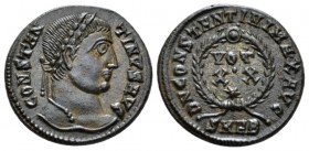 Constantine I, 307-337 Follis Heraclea circa 324, Æ 18.5mm., 2.85g. Laureate head r. Rev. VOT/·/XX in three lines within laurel wreath; *//SMHB. RIC 6...