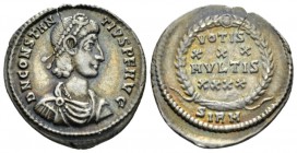 Constantius II, 337-361 Siliqua Sirmium circa 351-355, AR 19mm., 2.07g. Pearl-diademed, draped and cuirassed bust r. Rev. VOTIS / XXX / MVLTIS / XXXX ...