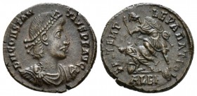 Constantius II, 337-361 Alexandria circa 351-355, Æ 18mm., 2.66g. Pearl-diademed, draped and cuirassed bust r. Rev. Helmeted soldier l., shield on l. ...