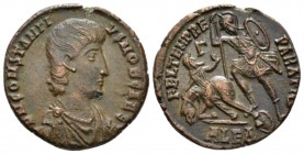 Constantius Gallus caesar, 351-354 Bronze Alexandria circa 351-354, Æ 22mm., 5.40g. Bare-headed and draped bust r. Rev. Helmeted soldier l., shield on...