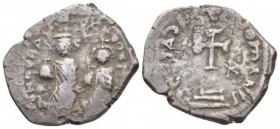 Heraclius with Heraclius Constantine, 610-641 Hexagram 615-638, AR 24mm., 6.23g. Heraclius and Heraclius Constantine seated facing on double throne, e...