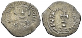 Constans II, 641-678. Hexagram Constantinopolis 647-651, AR 24mm., 3.98g. Bearded bust facing, wearing crown with cross on circlet and chlamys, and ho...