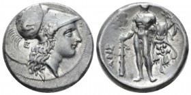 Lucania, Heraclea Nomos circa 281-278, AR 22mm., 7.92g. Helmeted head of Athena r. Rev. Heracles standing facing, holding club and lion skin. Work 87....
