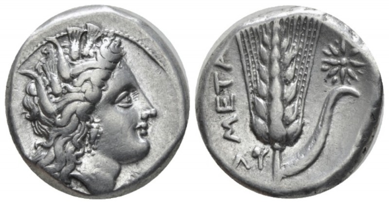 Lucania, Metapontum Nomos circa 330-290, AR 22mm., 7.85g. Head of Demeter r., we...